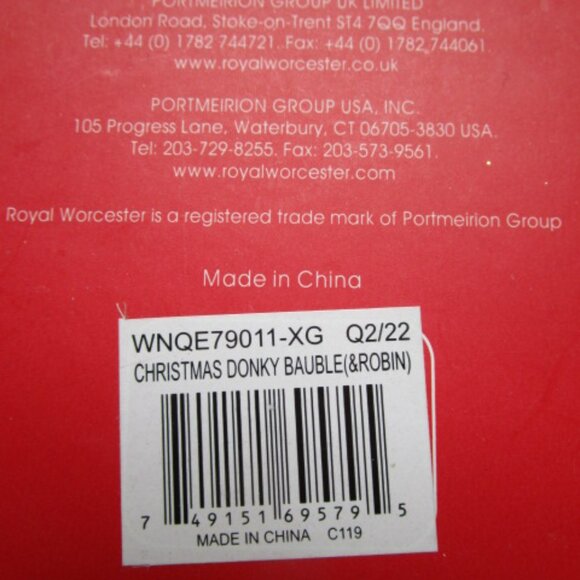 Royal Worcester Wrendale ‘Christmas Donkey’ (& Robin) Bauble Ornament - Picture 3 of 4